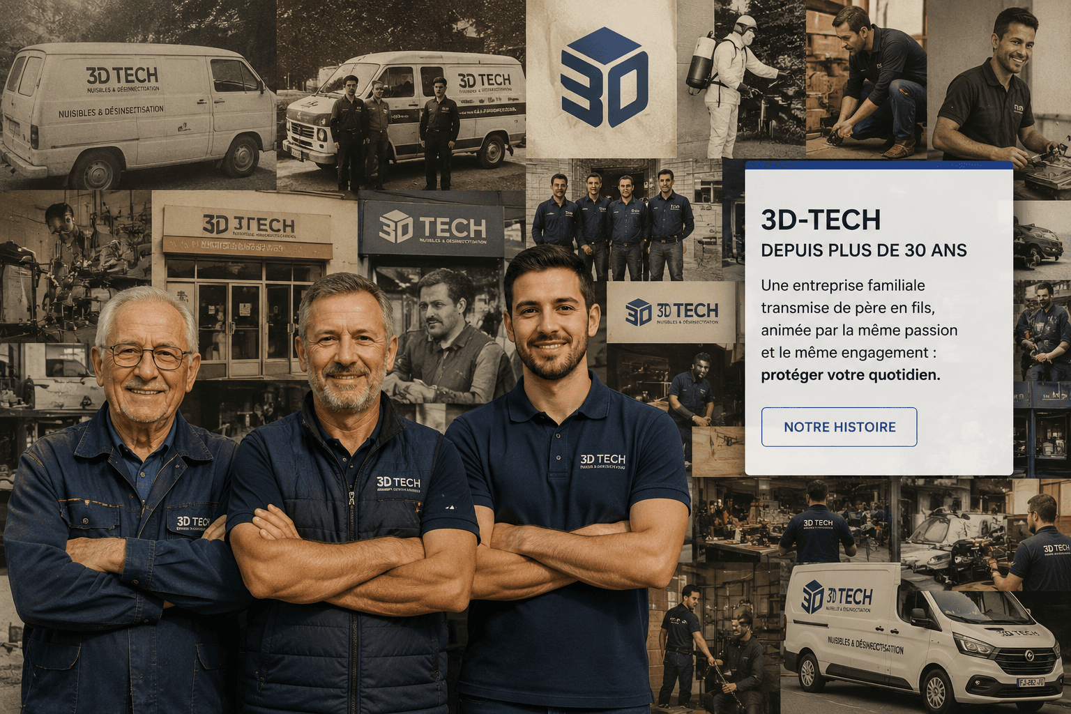 Michel et Alexandre Bruno entourés des équipes 3D-TECH, des débuts de l'entreprise à aujourd'hui